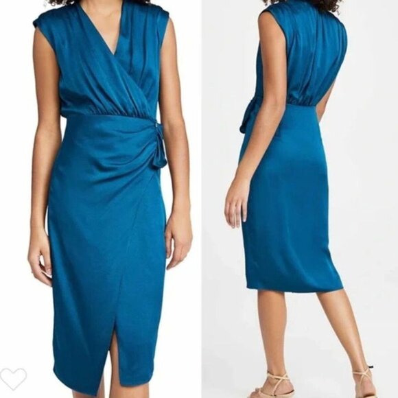 Veronica Beard Clarissa Midi Faux Wrap Dress Cerulean Blue Size 6 - Picture 1 of 5